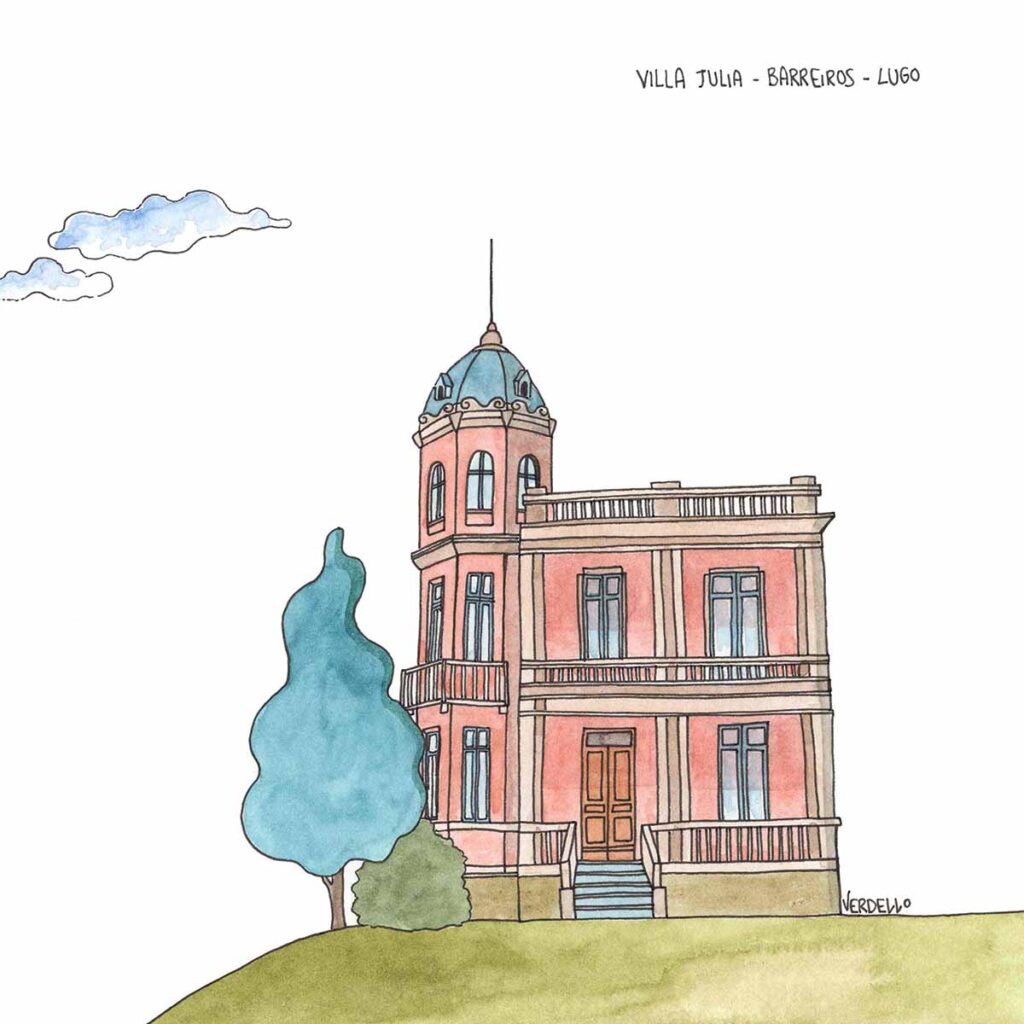 Ilustración de edificios en acuarela.