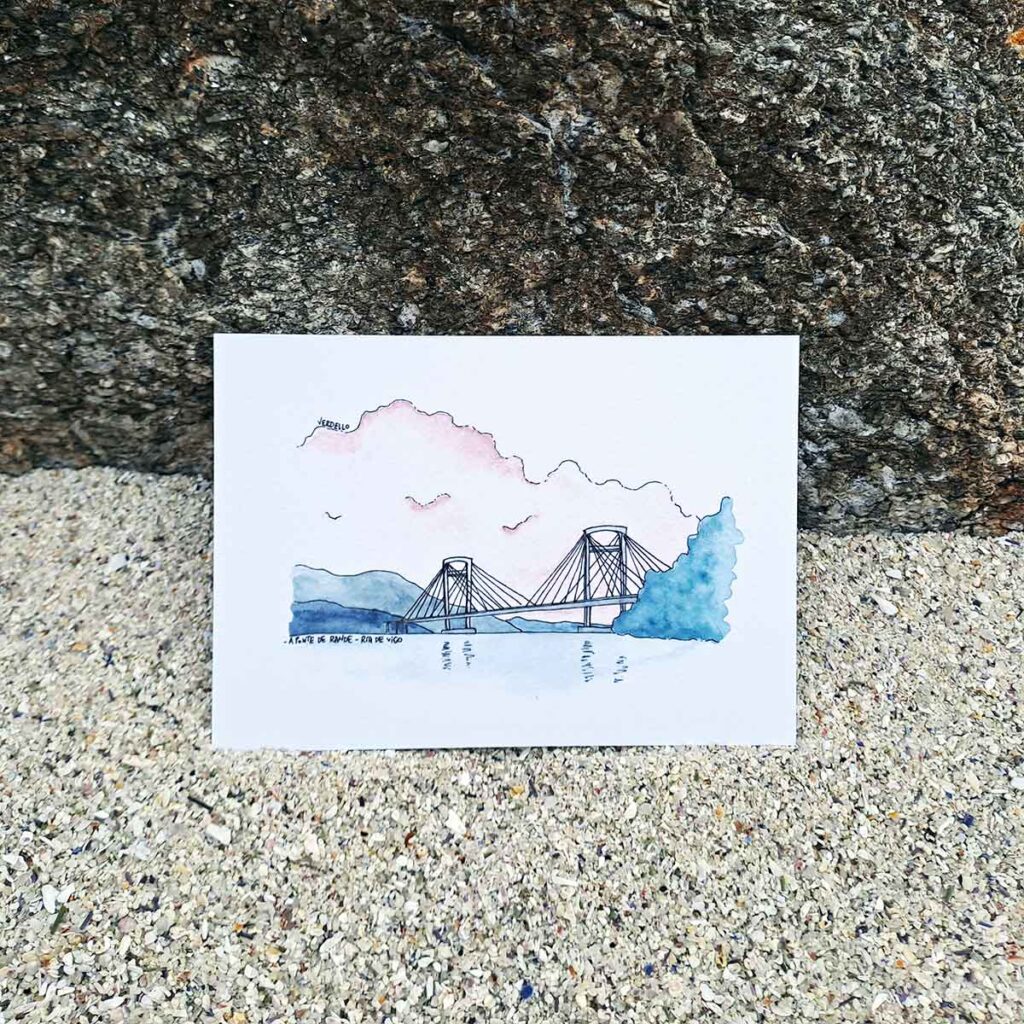 Postal Ponte de Rande, ría de Vigo.