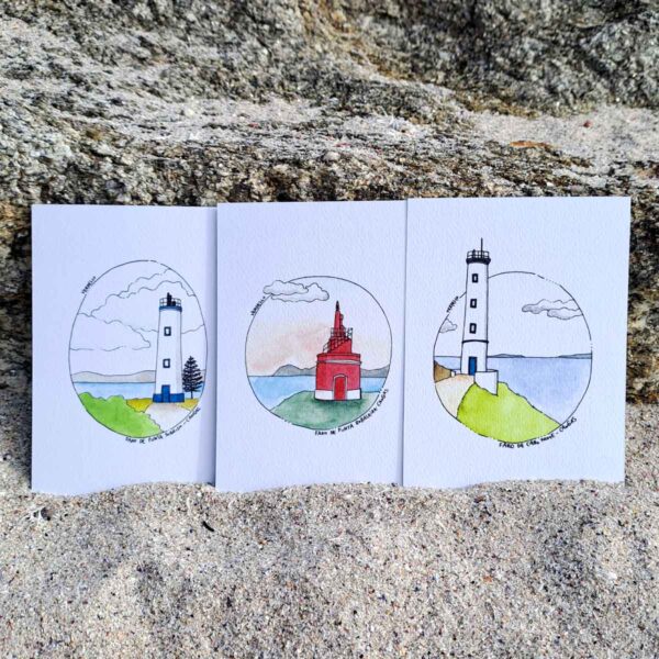 Pack postales de Cabo Home con los 3 faros.