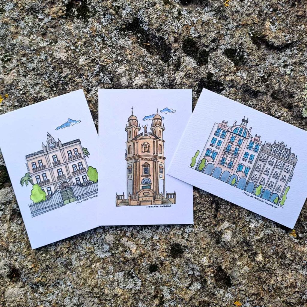 Pack de postales de Pontevedra: Villa Pilar, La Peregrina y Praza da Ferrería