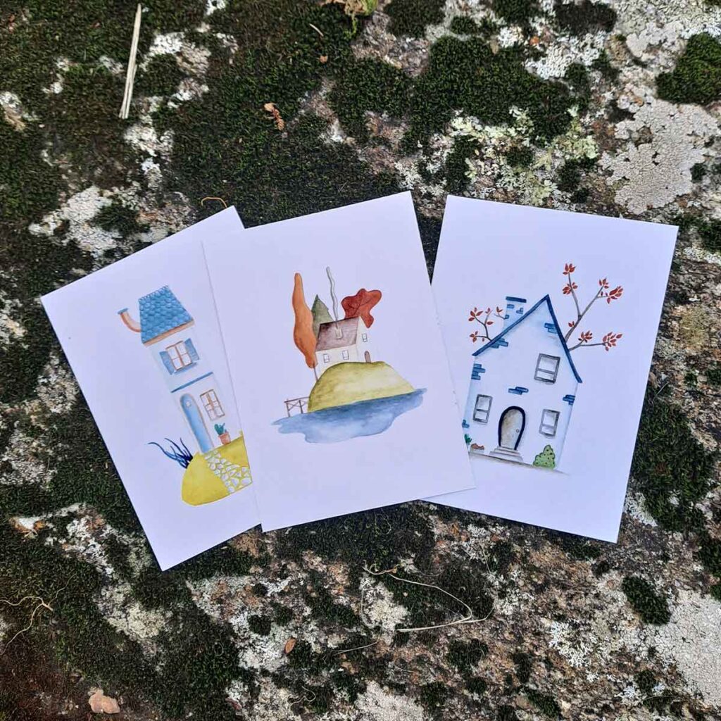 Pack de 3 postales de casitas.